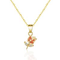 Cubic Zirconia Micro Pave Sterling Silver Necklace, Brass, Rose, gold color plated, oval chain & micro pave cubic zirconia & for woman Approx 15.75 Inch 