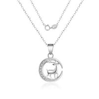 Cubic Zirconia Micro Pave Sterling Silver Necklace, Brass, silver color plated, oval chain & micro pave cubic zirconia & for woman Approx 15.75 Inch 