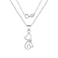 Cubic Zirconia Sterling Silver Necklace, Brass, Cat, plated, oval chain & for woman & with cubic zirconia & hollow Approx 15.75 Inch 