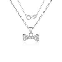 Cubic Zircon Micro Pave Sterling Silver Necklace, Brass, Dog Bone, plated, oval chain & micro pave cubic zirconia & for woman Approx 15.75 Inch 