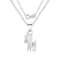 Cubic Zirconia Micro Pave Sterling Silver Necklace, Brass, Deer, plated, oval chain & micro pave cubic zirconia & for woman Approx 15.75 Inch 