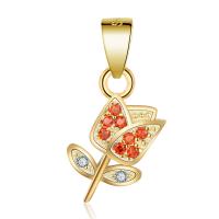 Sterling Silver Flower Pendants, Brass, Rose, gold color plated, micro pave cubic zirconia 
