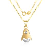 Cubic Zirconia Sterling Silver Necklace, Brass, Rocket, gold color plated, oval chain & for woman & with cubic zirconia Approx 15.75 Inch 