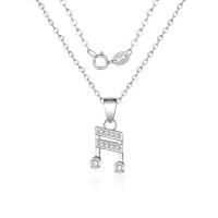 Cubic Zirconia Micro Pave Sterling Silver Necklace, Brass, Music Note, plated, oval chain & micro pave cubic zirconia & for woman Approx 15.75 Inch 