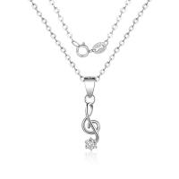 Cubic Zirconia Sterling Silver Necklace, Brass, Music Note, plated, oval chain & for woman & with cubic zirconia Approx 15.75 Inch 