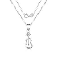 Cubic Zircon Micro Pave Sterling Silver Necklace, Brass, Guitar, plated, oval chain & micro pave cubic zirconia & for woman Approx 15.75 Inch 