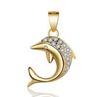 Sterling Silver Animal Pendants, Brass, Dolphin, plated, micro pave cubic zirconia 