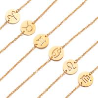 Stainless Steel Chain Bracelets, with 6cm extender chain, 12 Signs of the Zodiac, oval chain & for woman, gold Approx 5.91 Inch 