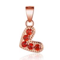 Sterling Silver Heart Pendants, Brass, rose gold color plated, micro pave cubic zirconia, red 