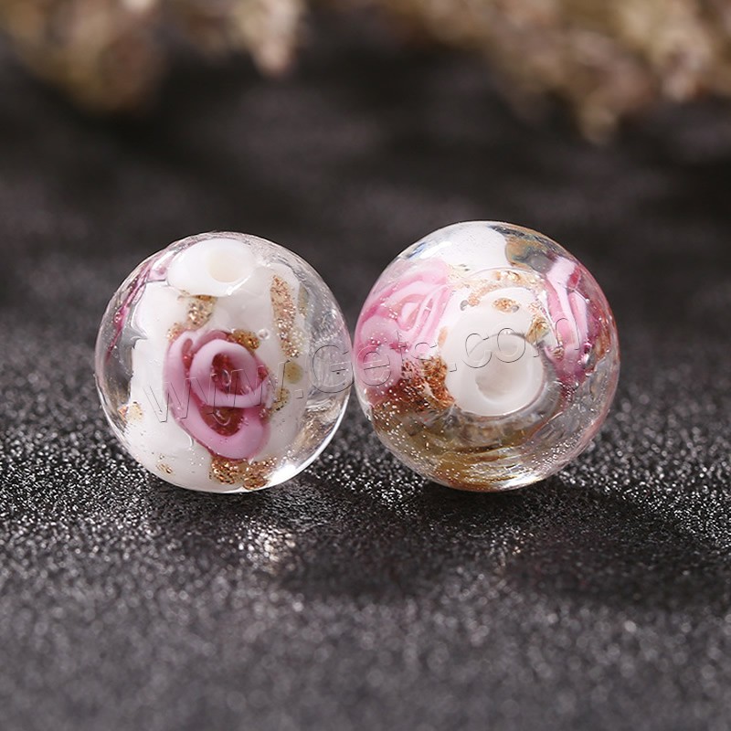 Gold Sand Lampwork Beads, Round, handmade, different size for choice & inner flower, more colors for choice, Hole:Approx 1mm, 50PCs/Bag, Sold By Bag