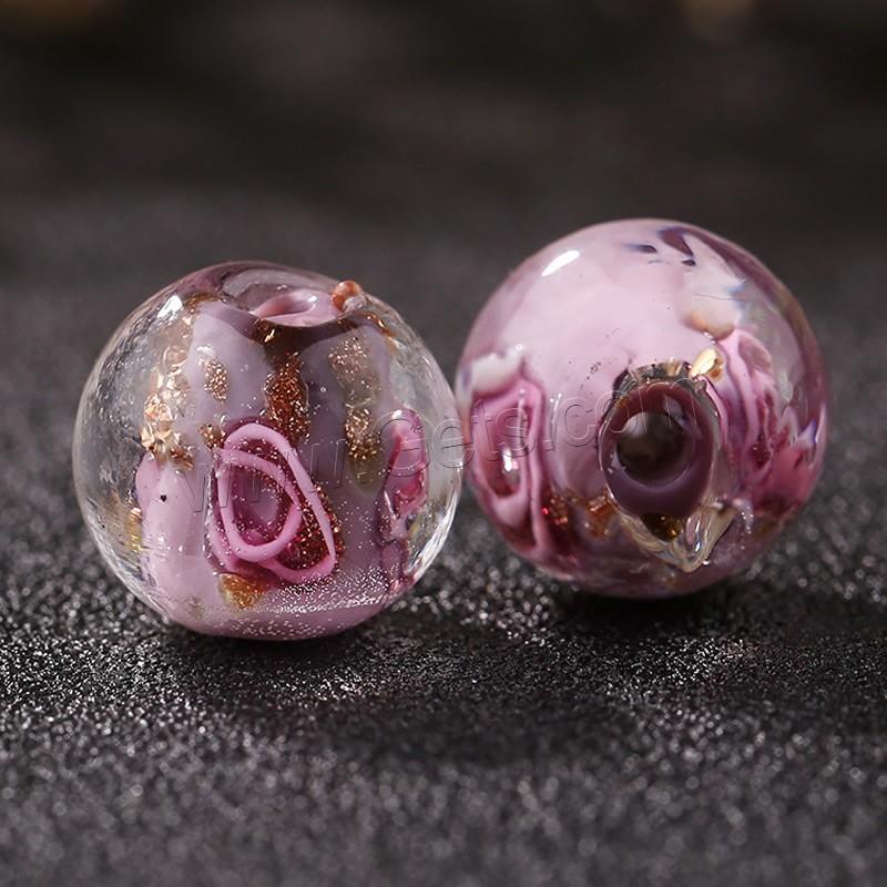 Gold Sand Lampwork Beads, Round, handmade, different size for choice & inner flower, more colors for choice, Hole:Approx 1mm, 50PCs/Bag, Sold By Bag