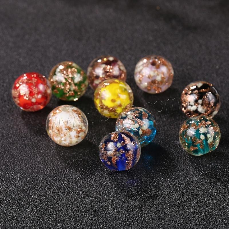 Goldsand Lampwork Perlen, rund, verschiedene Größen vorhanden & glänzend, keine, Bohrung:ca. 1mm, 50PCs/Tasche, verkauft von Tasche