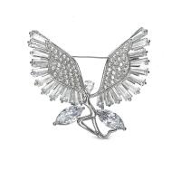 Zinc Alloy Jewelry Brooch, Swan, platinum plated, micro pave 57 pcs cubic zirconia & for woman, metallic color plated 