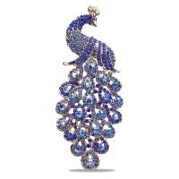 Zinc Alloy Jewelry Brooch, Peacock, plated, for woman & with rhinestone & hollow 