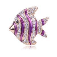 Zinc Alloy Jewelry Brooch, Fish, rose gold color plated, for woman & enamel & with rhinestone 