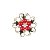 Zinc Alloy Brooch, with Plastic Pearl, Flower, gold color plated, for woman & enamel & with rhinestone & hollow 