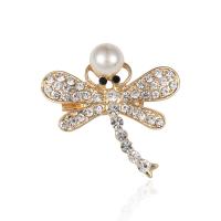 Zinc Alloy Brooch, with Plastic Pearl, Dragonfly, gold color plated, micro pave cubic zirconia & for woman 