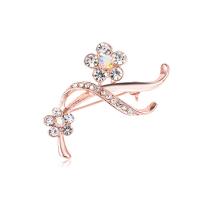 Zinc Alloy Jewelry Brooch, rose gold color plated, for woman & with rhinestone, metallic color plated 