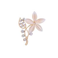Zinc Alloy Jewelry Brooch, with Gemstone, Flower, gold color plated, for woman & with rhinestone, metallic color plated 