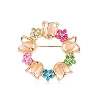 Zinc Alloy Brooch, with Cats Eye, gold color plated, for woman & with rhinestone 