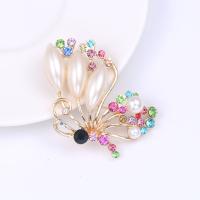 Zinc Alloy Brooch, with Plastic Pearl, Butterfly, gold color plated, for woman & with rhinestone 