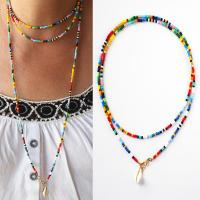 Glass Beads Sweater Necklace, with Shell & Zinc Alloy, plated, fashion jewelry & for woman, multi-colored, 75cm Approx 29.5 Inch 