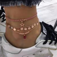 Zinc Alloy Anklet, plated, three pieces & for woman & with rhinestone, golden 