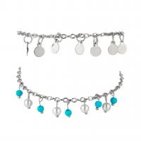 Zinc Alloy Anklet, with Seedbead, plated, 2 pieces & for woman, silver color 