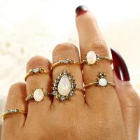 Zinc Set anillo de aleación, aleación de zinc, anillo de dedo, chapado, 7 piezas & para mujer & con diamantes de imitación, dorado, Vendido por Set