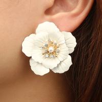 Plastic Pearl Zinc Alloy Earring, with Plastic Pearl, stainless steel post pin, plated, for woman & with rhinestone, white 