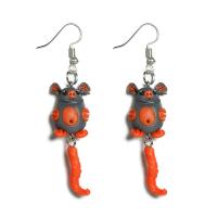 Polymer Clay Drop Earring, brass earring hook, plated, for woman, reddish orange 
