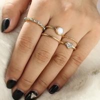 Zinc Set anillo de aleación, aleación de zinc, anillo de dedo, chapado, 5 piezas & para mujer & con diamantes de imitación, dorado, Vendido por Set