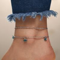 Zinc Alloy Anklet, plated, 2 pieces & for woman & with rhinestone, silver color 