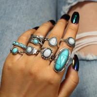 aleación de zinc Anillo Set, anillo de dedo, con turquesa, chapado, 8 piezas & para mujer, plateado, Vendido por Set