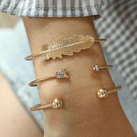 Zinc Alloy Cuff Bangle, plated, three pieces & for woman, golden 