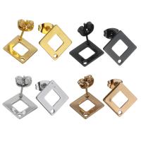 Stainless Steel Earring Stud Component, Rhombus, plated, with loop Approx 1.5mm 