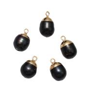 Cultured Freshwater Pearl Brass Pendant, with Brass, Potato, gold color plated, black Approx 1.8mm 