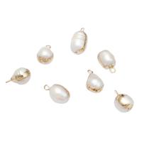 Cultured Freshwater Pearl Brass Pendant, with Brass, gold color plated, white - Approx 1.7mm 