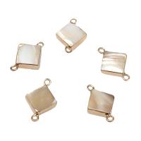 Shell Jewelry Connector, with Brass, Squaredelle, gold color plated, 1/1 loop, white Approx 1.7mm 