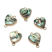 Abalone Shell Connector, with Brass, Flat Heart, gold color plated, 1/1 loop Approx 1.7mm 