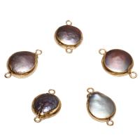Freshwater Pearl Connector, with Brass, Flat Round, gold color plated, 1/1 loop, dark purple - Approx 1.8mm 