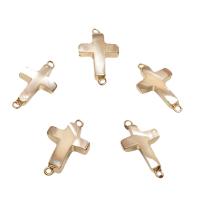 Shell Connector, with Brass, Cross, gold color plated, 1/1 loop, white Approx 1.7mm 