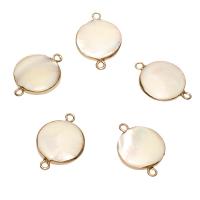 Shell Jewelry Connector, with Brass, Flat Round, gold color plated, 1/1 loop, white Approx 1.8mm 