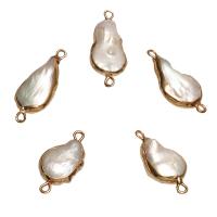Freshwater Pearl Connector, with Brass, gold color plated, 1/1 loop, white - Approx 1.8mm 