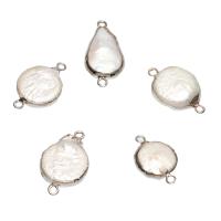 Perlas cultivadas de agua dulce Conector, con metal, chapado en color de plata, 1/1 aro, Blanco, 20x12x4mm-26x12x6mm, agujero:aproximado 1.8mm, Vendido por UD