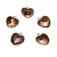 Cultured Freshwater Pearl Brass Pendant, with Brass, Heart, gold color plated - Approx 1.8mm 