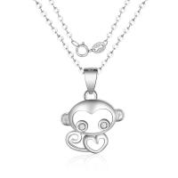 Cubic Zircon Micro Pave Sterling Silver Necklace, Brass, Monkey, silver color plated, oval chain & micro pave cubic zirconia & for woman & hollow Approx 15.75 Inch 