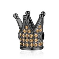 Cubic Zirconia Micro Pave Brass Beads, Crown, gun black plated, micro pave cubic zirconia Approx 1mm 