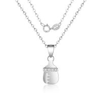 Cubic Zircon Micro Pave Sterling Silver Necklace, Brass, feeding bottle, plated, oval chain & micro pave cubic zirconia & for woman Approx 15.75 Inch 