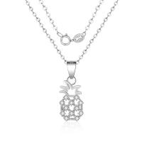 Cubic Zirconia Micro Pave Sterling Silver Necklace, Brass, Pineapple, plated, oval chain & micro pave cubic zirconia & for woman & hollow Approx 15.75 Inch 